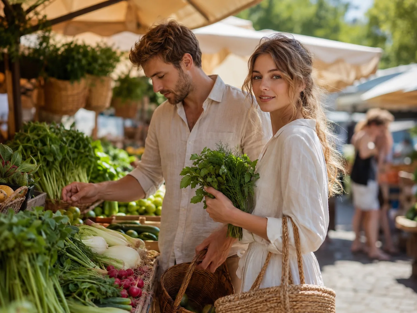 Couple shopping for fresh produce